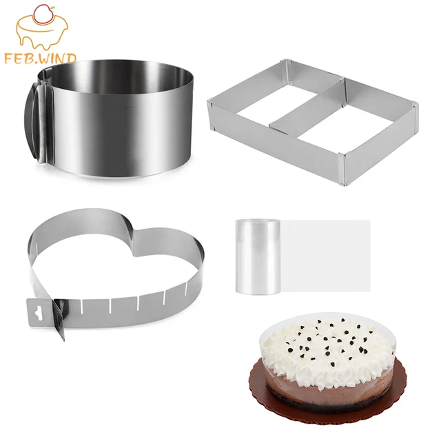 Adjustable Cake Ring Heart/Square/Round Cake Ring Stainless Cheese Mousse  Ring Mold Cakes Collar Acetate